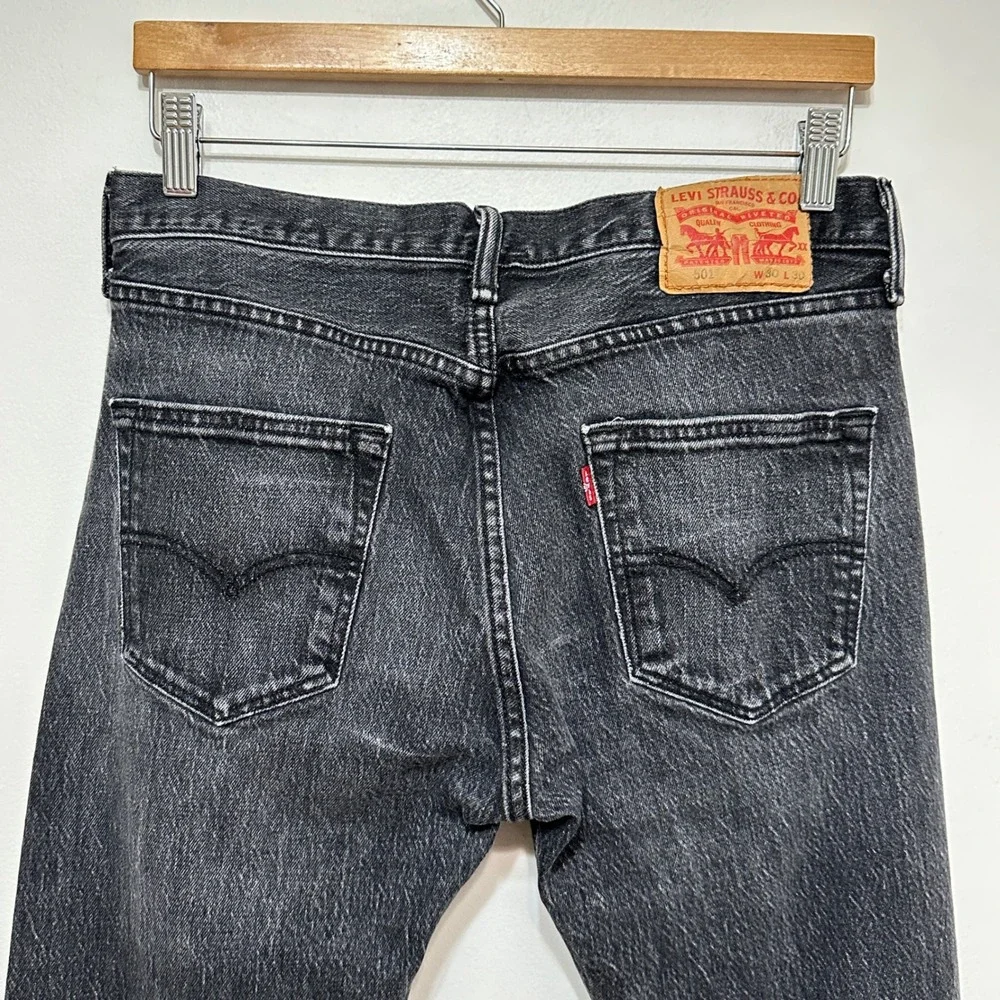 Levi's 501 Original Fit Jeans Men 30x30 (Fits 30x29) Black Denim Button Grunge